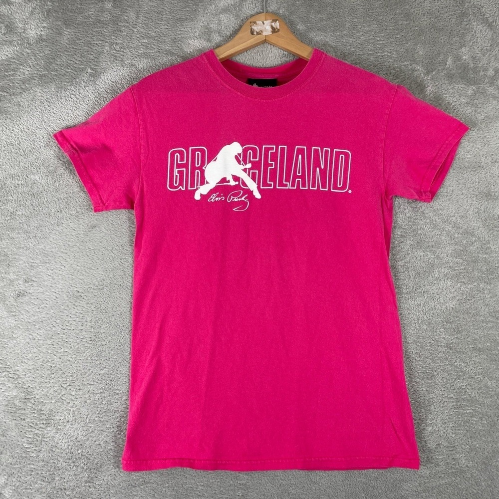 Elvis Presley Graceland T Shirt Womens Small Pink Vintage Y2K Graphic Tee